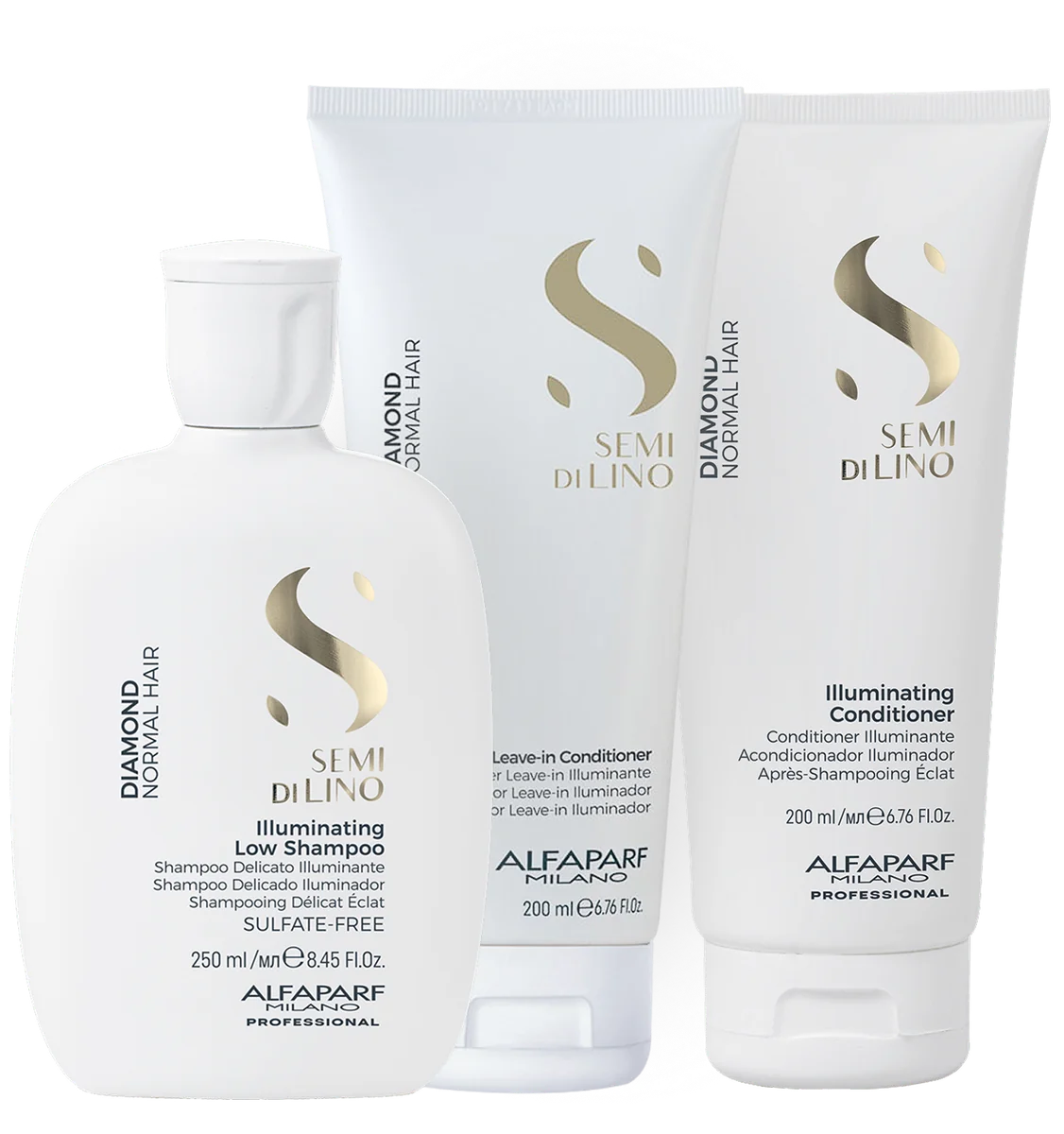 Leave-In Creme para Pentear 200ml, Illuminating Conditioner 200ml, Illuminating Low Shampoo 250ml