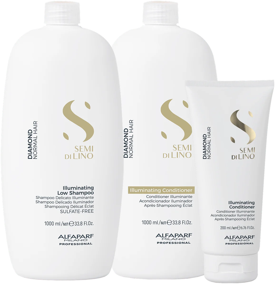 Leave-In Creme para Pentear 200ml, Illuminating Conditioner 1000ml, Illuminating Low Shampoo 1000ml