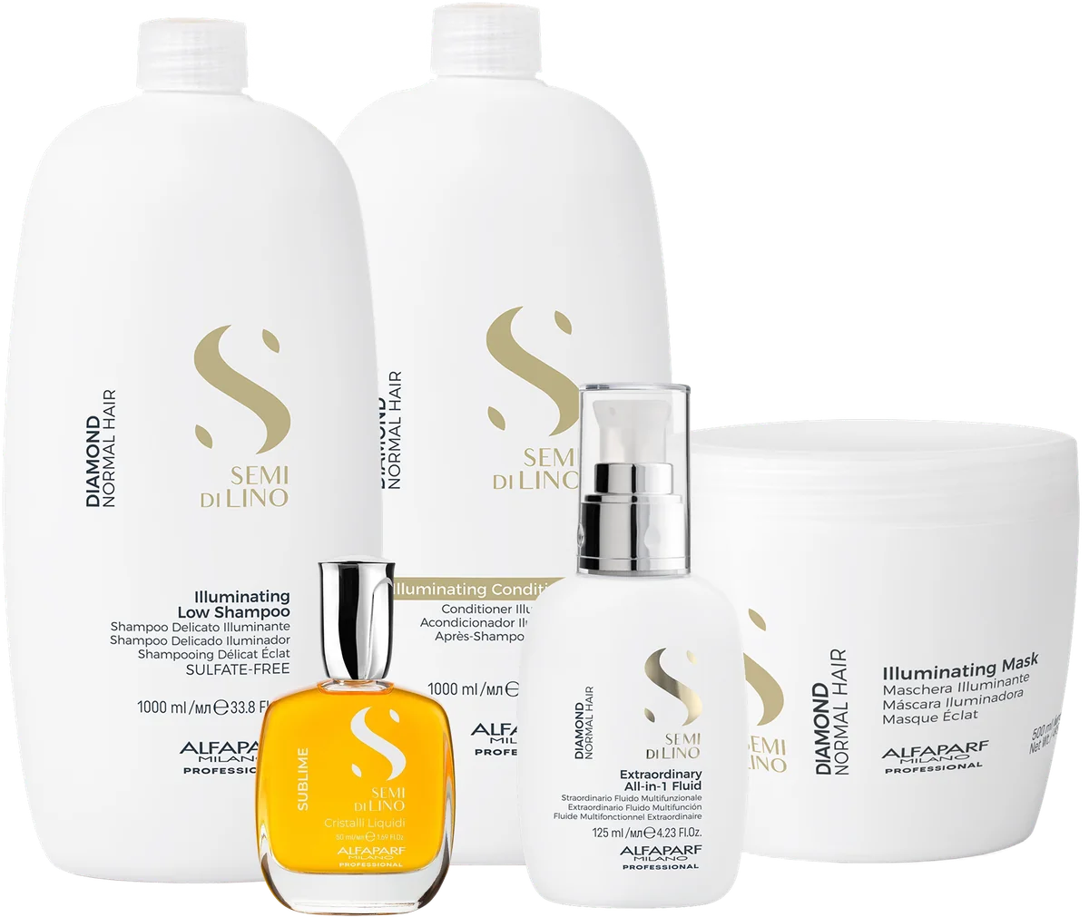 Illuminating Low Shampoo 1000ml, Extraordinary All in One 125ml, Illuminating Conditioner 1000ml, Cristalli Liquidi 50ml, Illuminating Mask 500ml