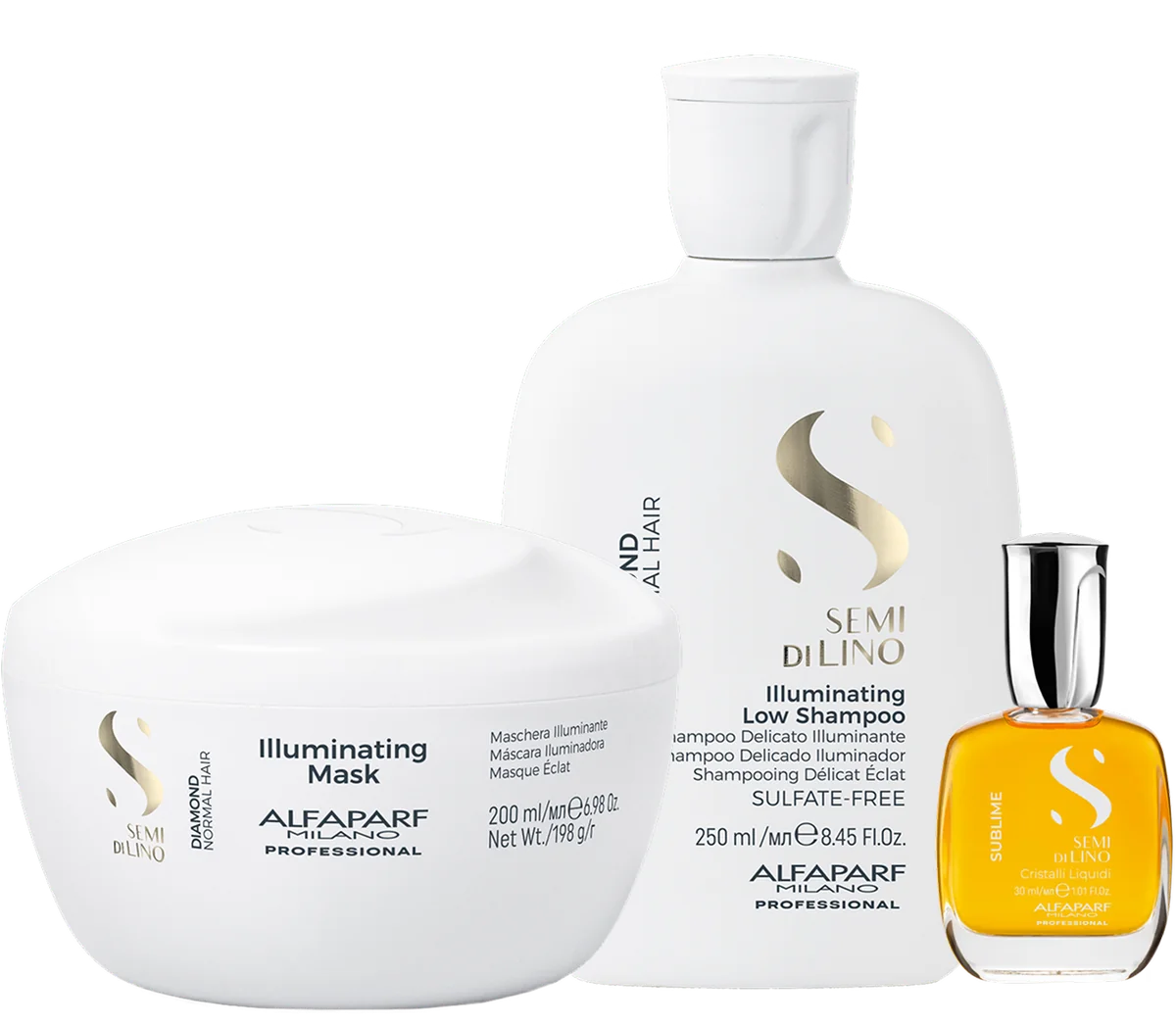 Illuminating Low Shampoo 250ml, Illuminating Mask 200ml, Cristalli Liquidi 30ml