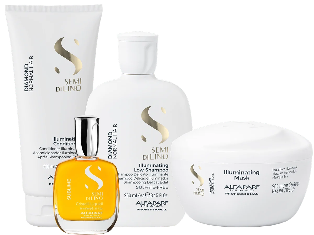 Illuminating Low Shampoo 250ml, Illuminating Conditioner 200ml, Illuminating Mask 200ml, Cristalli Liquidi 50ml